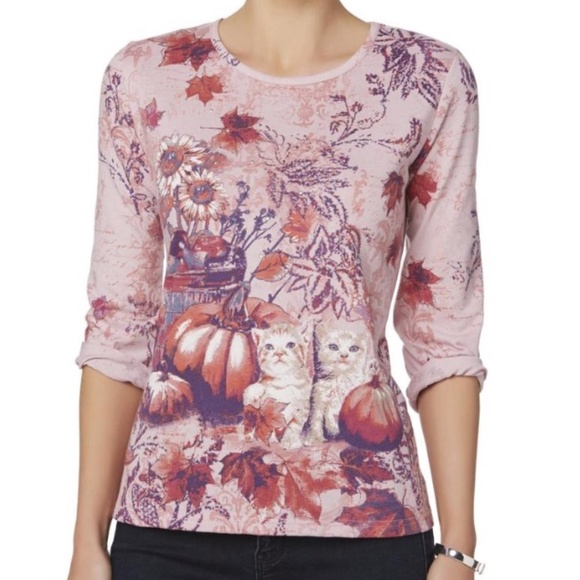 size XL, bust is up to 44 inches, kittens and pumpkins shirt, new 🐈‍⬛ condition - Picture 1 of 7